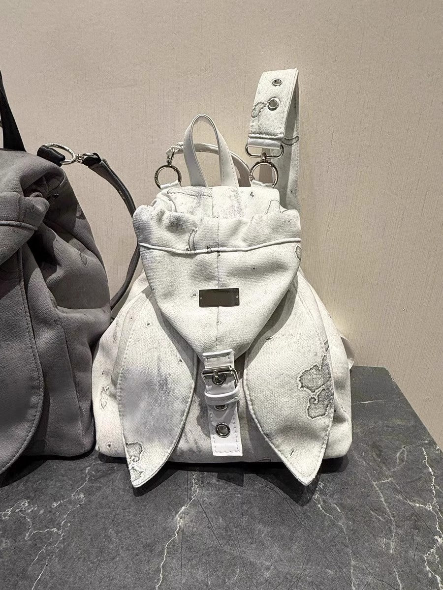Retro Cute Rabbit Ears Backpack 2026 Niche Design Drawstring Casual Large Capacity Diagonal Backpack