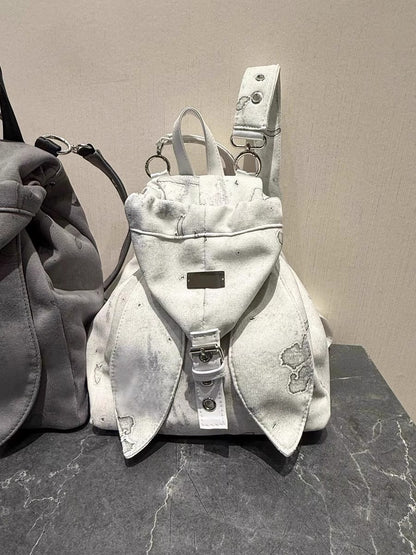 Retro Cute Rabbit Ears Backpack 2026 Niche Design Drawstring Casual Large Capacity Diagonal Backpack