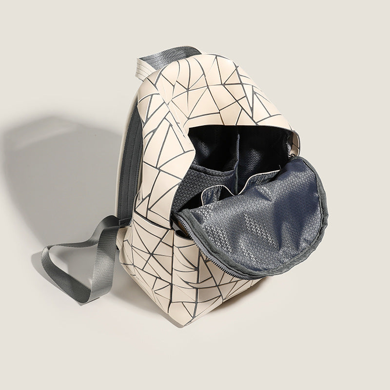 2026 Summer Japanese Geometric Diamond Backpack Women's Rhombus Backpack Fashionable School Bag Casual Travel Japanese Style