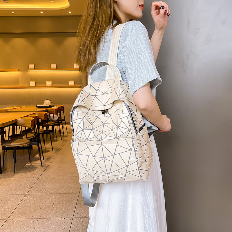 2026 Summer Japanese Geometric Diamond Backpack Women's Rhombus Backpack Fashionable School Bag Casual Travel Japanese Style