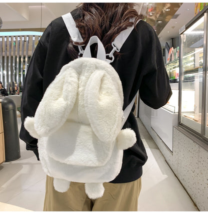 Korean Style Fashion College Style Student Backpack Women's 2026 Winter New Cute Plush Rabbit Backpack Crossbody Two
