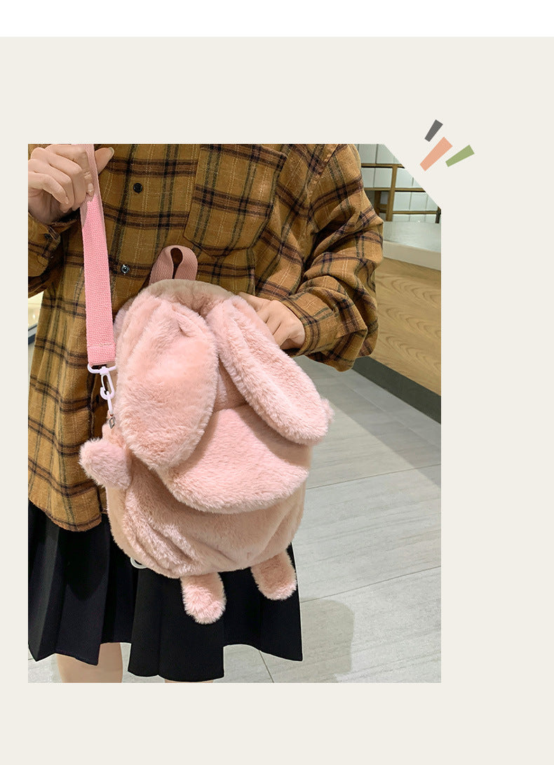 Korean Style Fashion College Style Student Backpack Women's 2026 Winter New Cute Plush Rabbit Backpack Crossbody Two