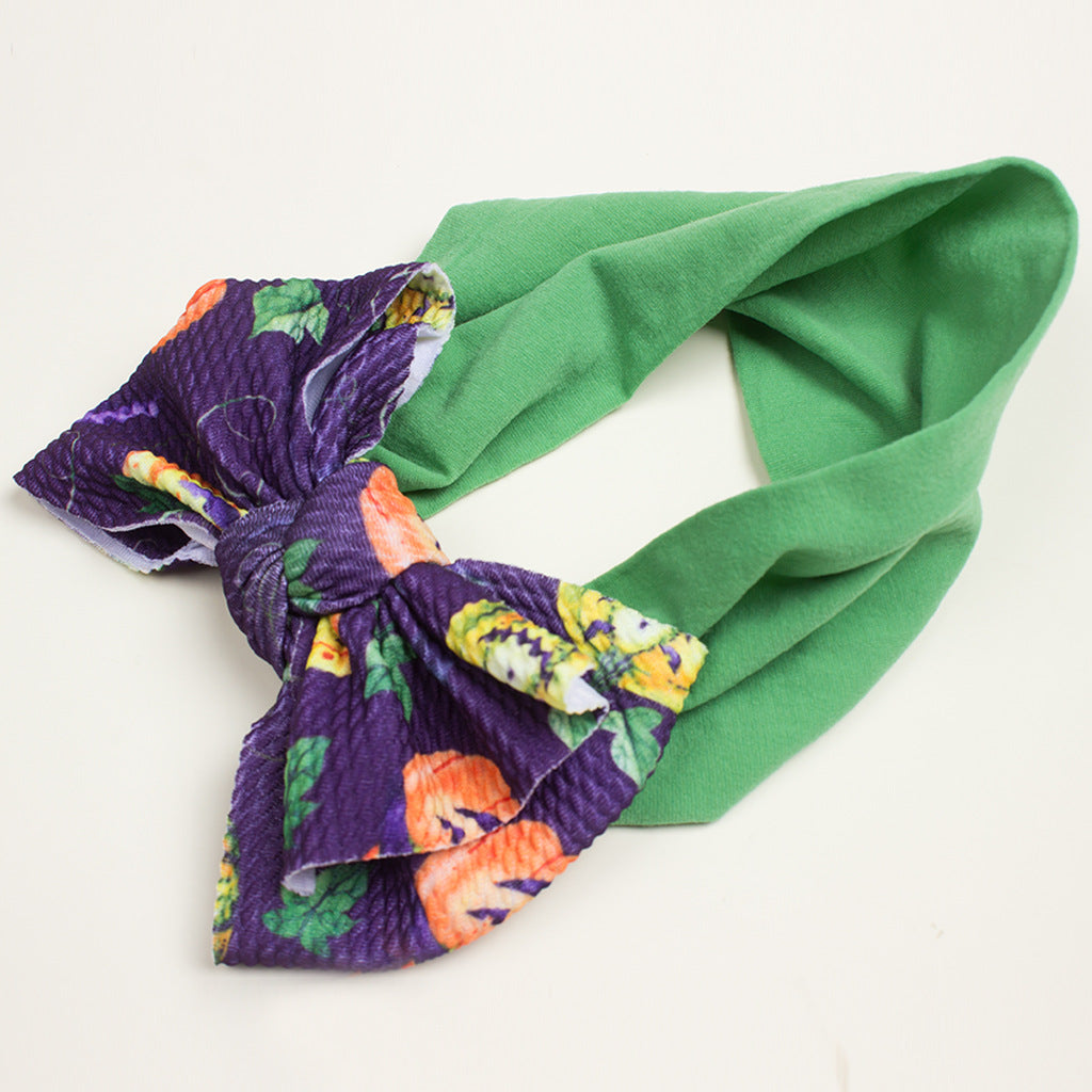 European and American New Halloween Children's Hair Band Pumpkin Head Printed Bow Baby Hair Accessories Baby Headscarf