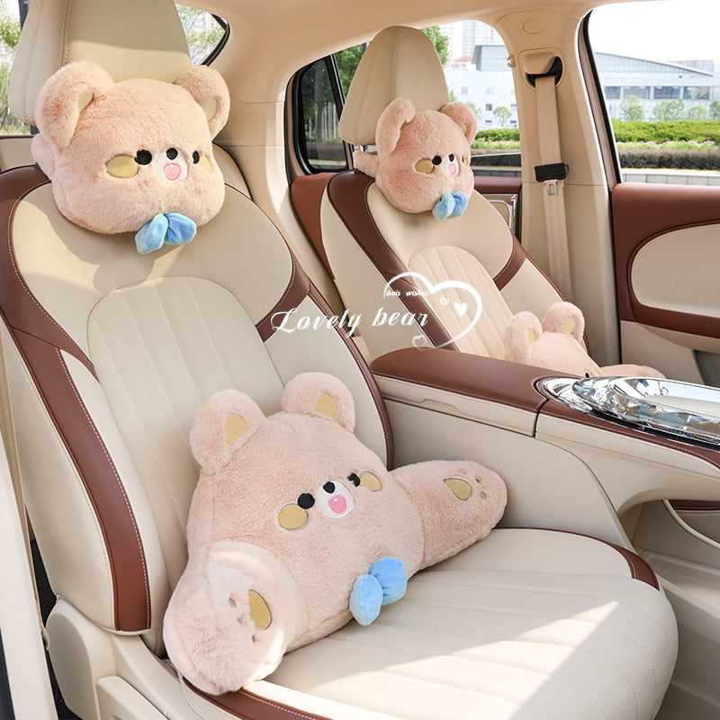 Cartoon car headrest neck pillow bear car sedentary not tired waist pillow four seasons universal car pillow