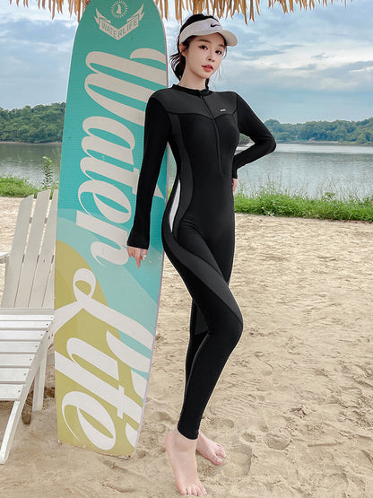 New diving suit women's one-piece long-sleeved sunscreen jellyfish suit snorkeling suit surfing suit slim swimsuit conservative swimsuit