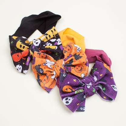 European and American New Halloween Children's Hair Band Pumpkin Head Printed Bow Baby Hair Accessories Baby Headscarf