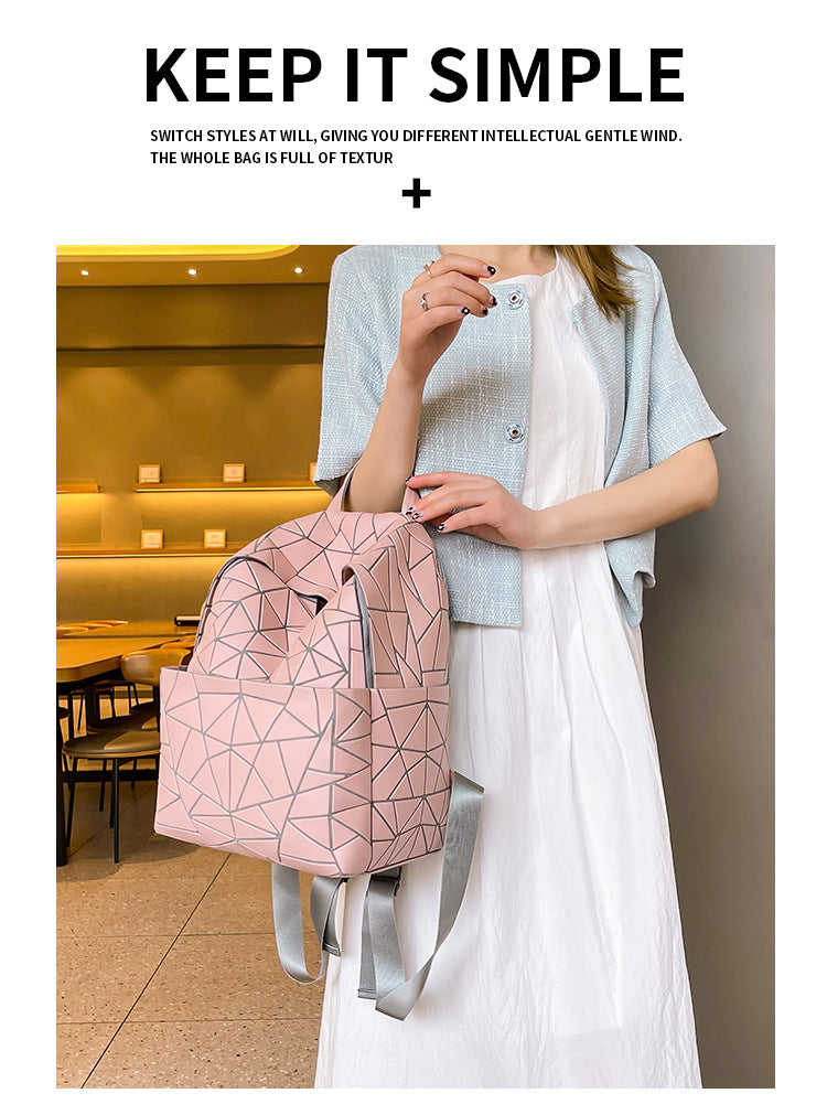 2026 Summer Japanese Geometric Diamond Backpack Women's Rhombus Backpack Fashionable School Bag Casual Travel Japanese Style