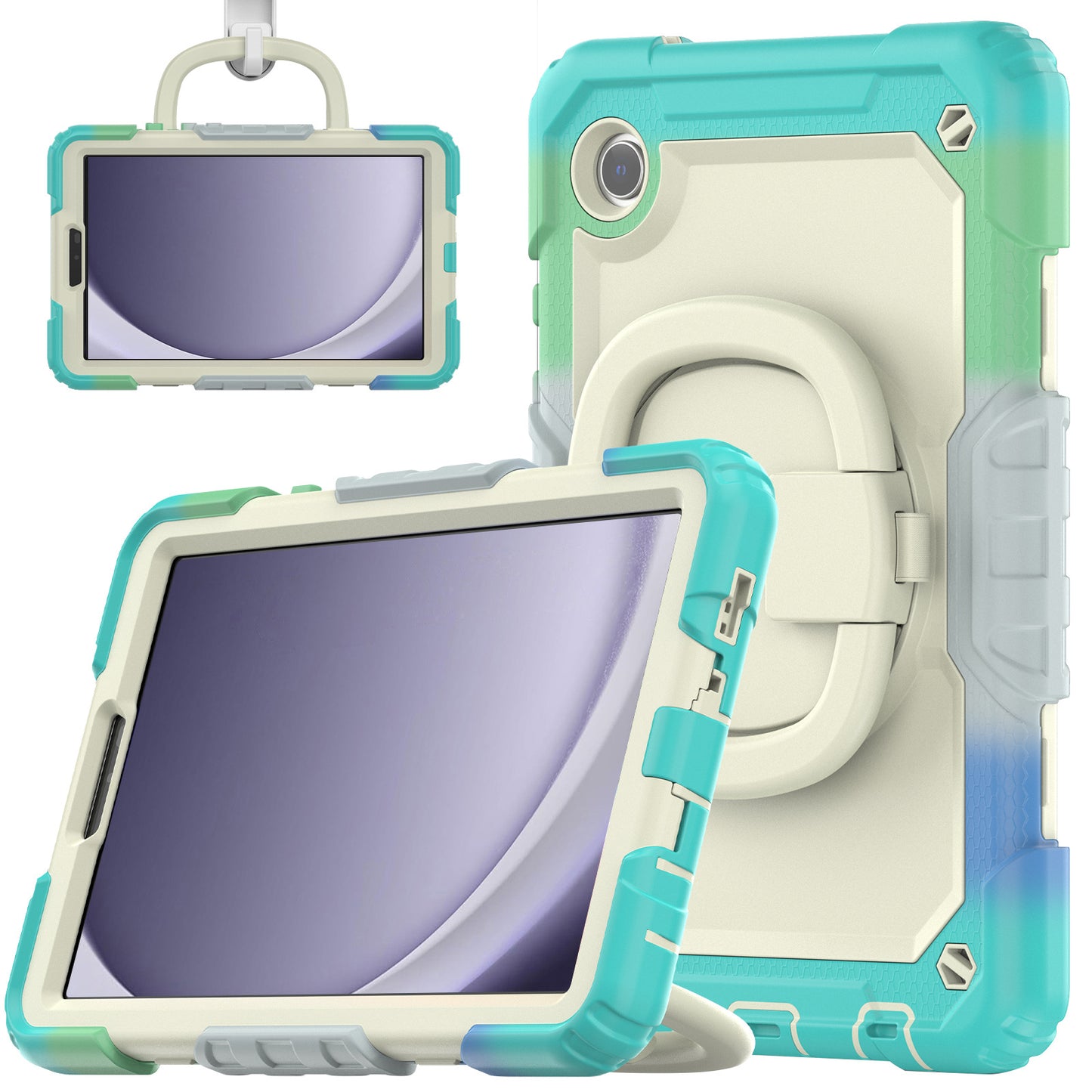 Applicable to Samsung Tab A9 silicone + PC protective case 8.7-inch rotating bracelet X115 multi-functional drop-resistant tablet case