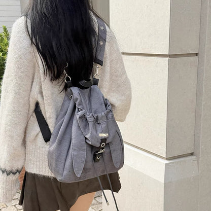 Retro Cute Rabbit Ears Backpack 2026 Niche Design Drawstring Casual Large Capacity Diagonal Backpack
