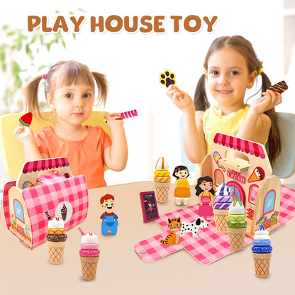 Children Pretend Play Toys Wooden Simulation Role Play Game Ice Cream Afternoon Tea Dessert Set Montessori Educational Toys