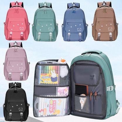 Bear Printed Backpack Senior high school College Student Schoolbag Korean Casual Campus Backpack Refrigerator Open Door Computer Bag