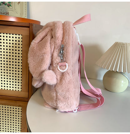 Korean Style Fashion College Style Student Backpack Women's 2026 Winter New Cute Plush Rabbit Backpack Crossbody Two