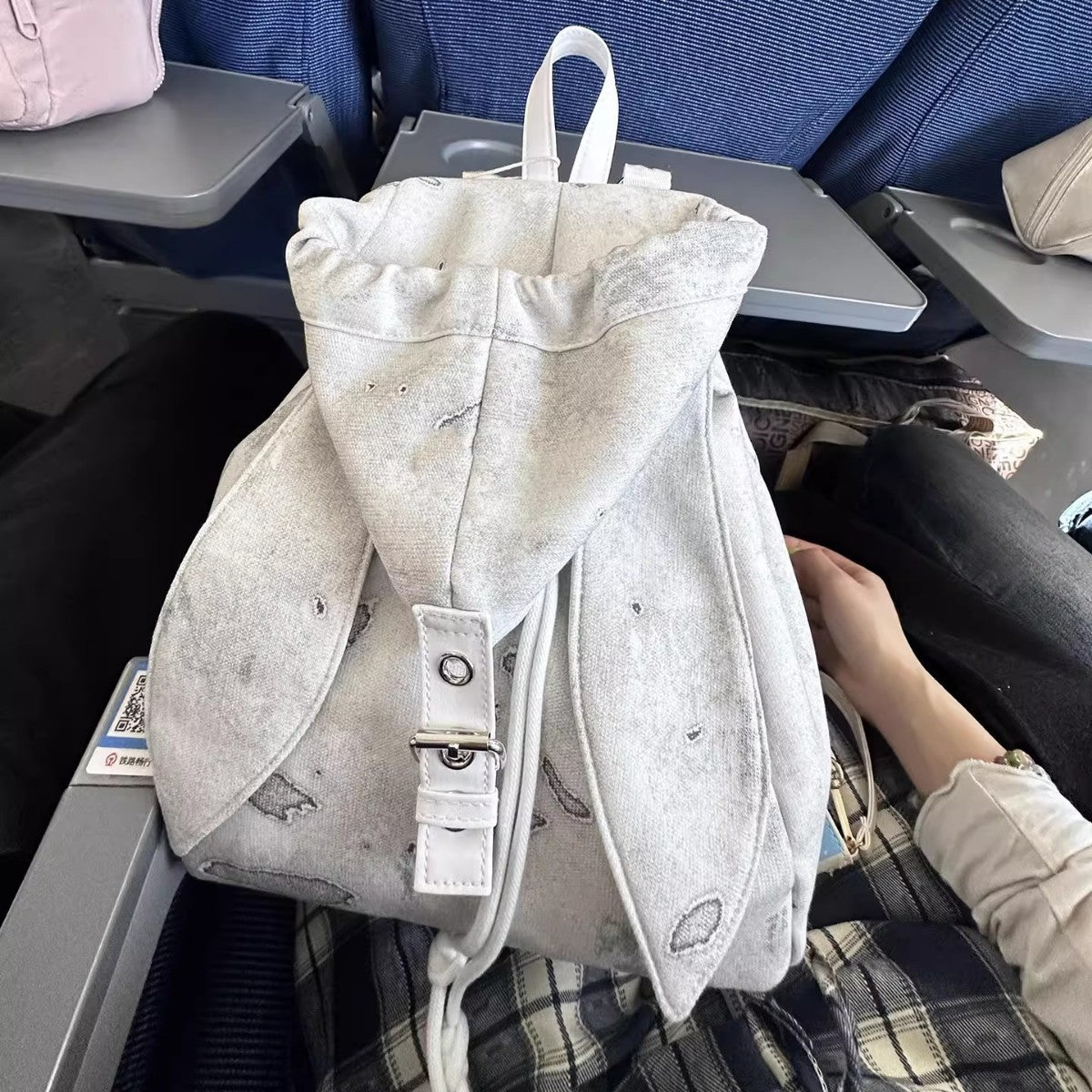 Retro Cute Rabbit Ears Backpack 2026 Niche Design Drawstring Casual Large Capacity Diagonal Backpack