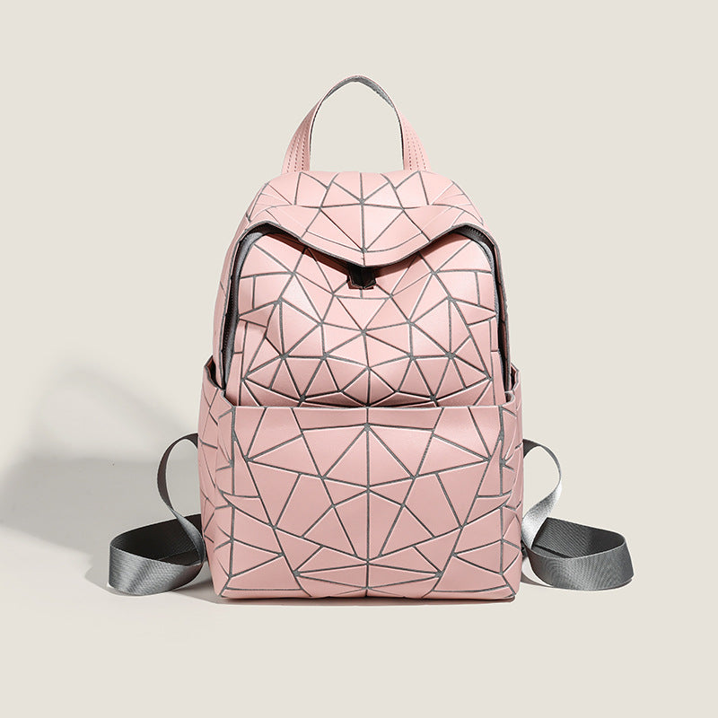 2026 Summer Japanese Geometric Diamond Backpack Women's Rhombus Backpack Fashionable School Bag Casual Travel Japanese Style