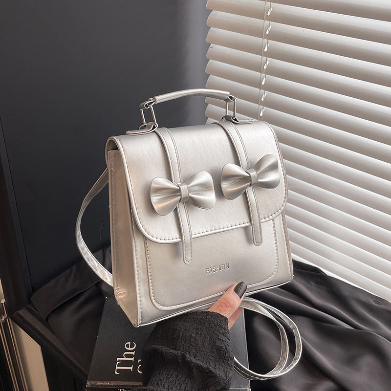 Sweet Style Small Square Handbag for Women, 2026 Summer New Model, Bowknot Shoulder Bag, Stylish Multifunctional Backpack