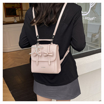 Sweet Style Small Square Handbag for Women, 2026 Summer New Model, Bowknot Shoulder Bag, Stylish Multifunctional Backpack