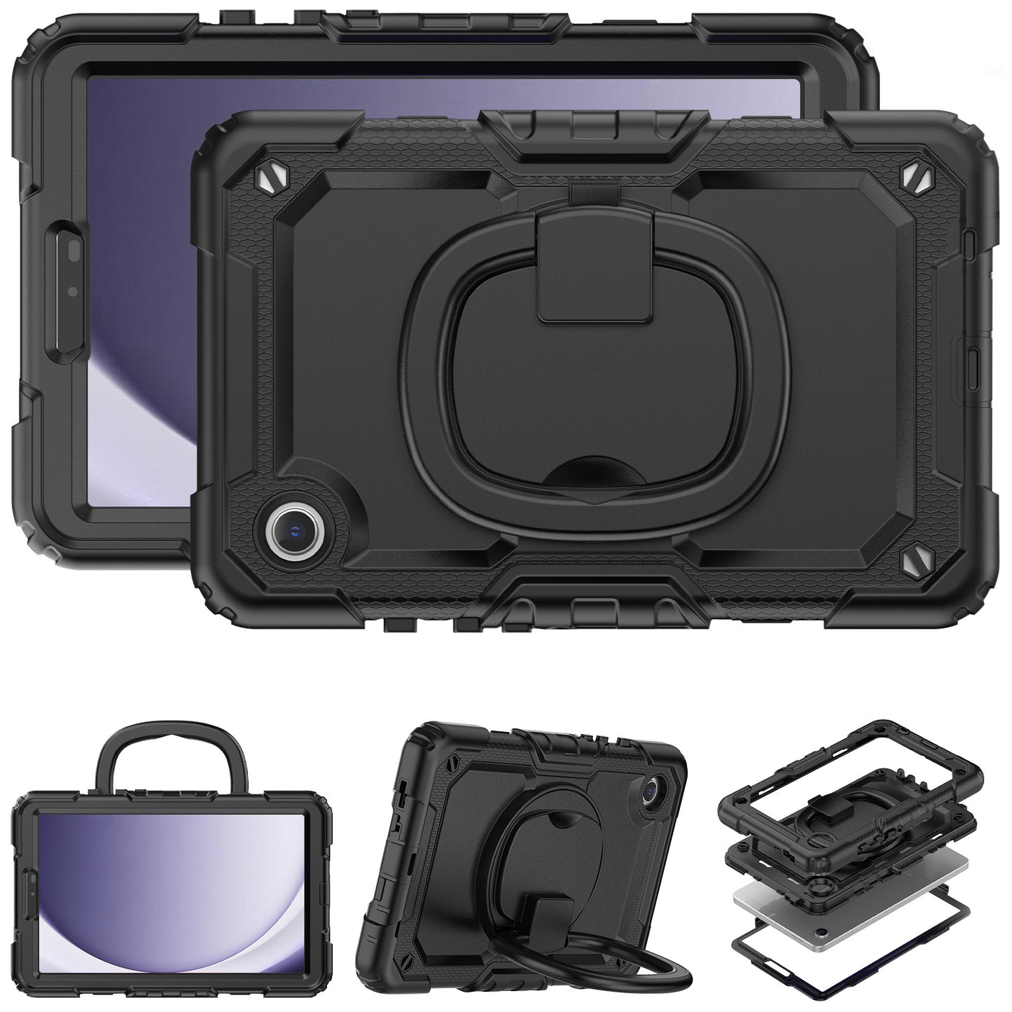 Applicable to Samsung Tab A9 silicone + PC protective case 8.7-inch rotating bracelet X115 multi-functional drop-resistant tablet case