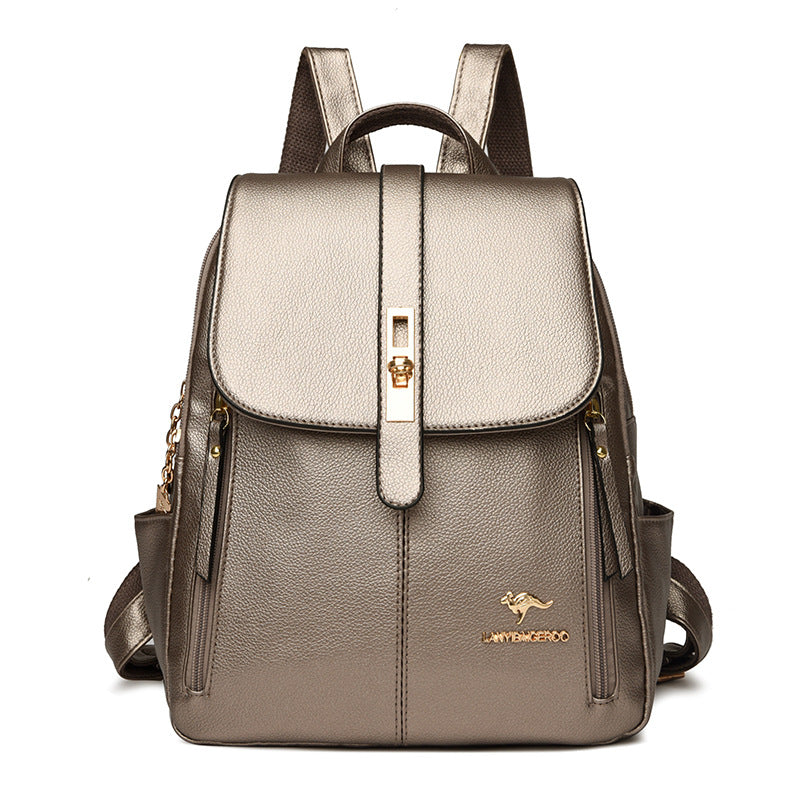 Factory wholesale kangaroo backpack women's 2026 new fashion fashion soft leather mommy casual large capacity bag generation hair