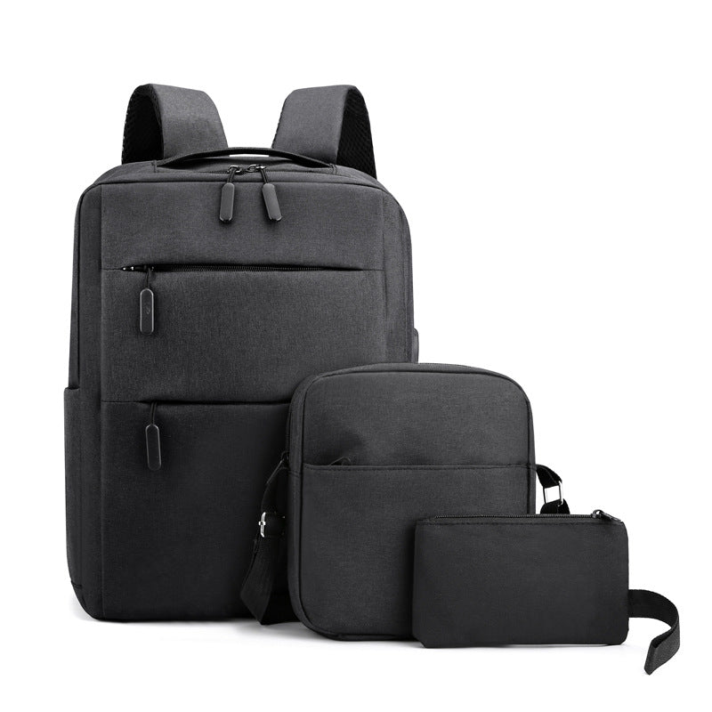 Cross-border New Three-piece Backpack Business Gift suit Computer Backpack Korean Solid Color Simple Junior School Bag