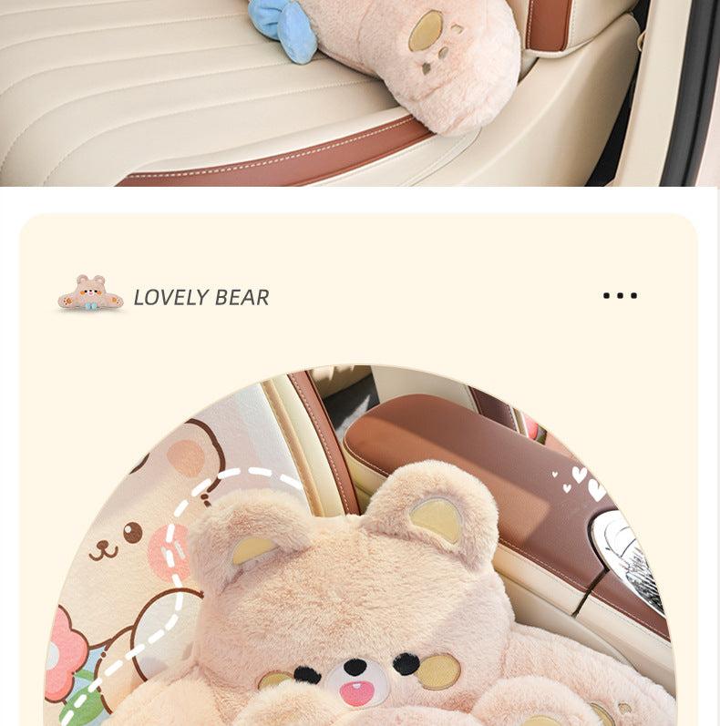 Cartoon car headrest neck pillow bear car sedentary not tired waist pillow four seasons universal car pillow