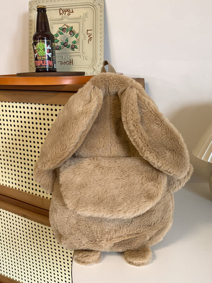 Korean Style Fashion College Style Student Backpack Women's 2026 Winter New Cute Plush Rabbit Backpack Crossbody Two