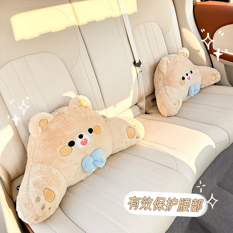Cartoon car headrest neck pillow bear car sedentary not tired waist pillow four seasons universal car pillow