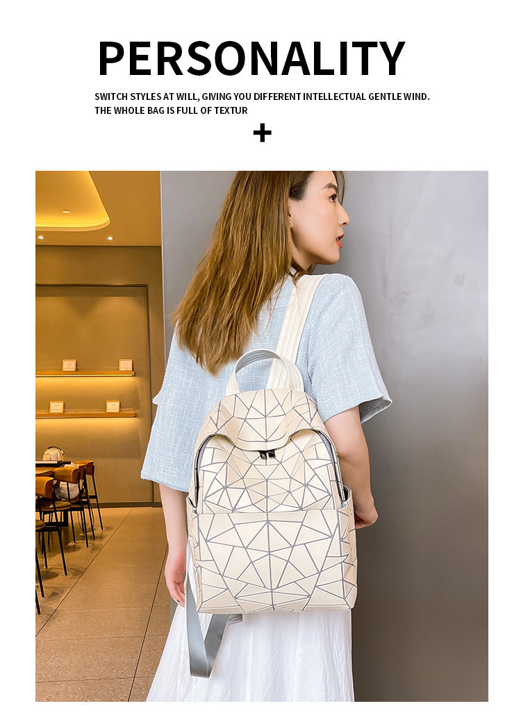 2026 Summer Japanese Geometric Diamond Backpack Women's Rhombus Backpack Fashionable School Bag Casual Travel Japanese Style