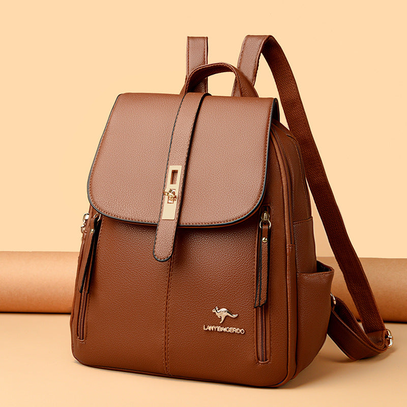 Factory wholesale kangaroo backpack women's 2026 new fashion fashion soft leather mommy casual large capacity bag generation hair