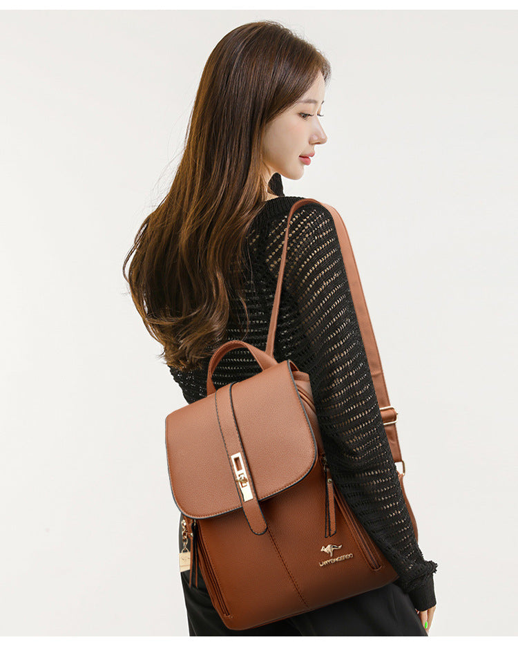 Factory wholesale kangaroo backpack women's 2026 new fashion fashion soft leather mommy casual large capacity bag generation hair