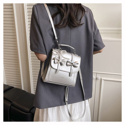 Sweet Style Small Square Handbag for Women, 2026 Summer New Model, Bowknot Shoulder Bag, Stylish Multifunctional Backpack