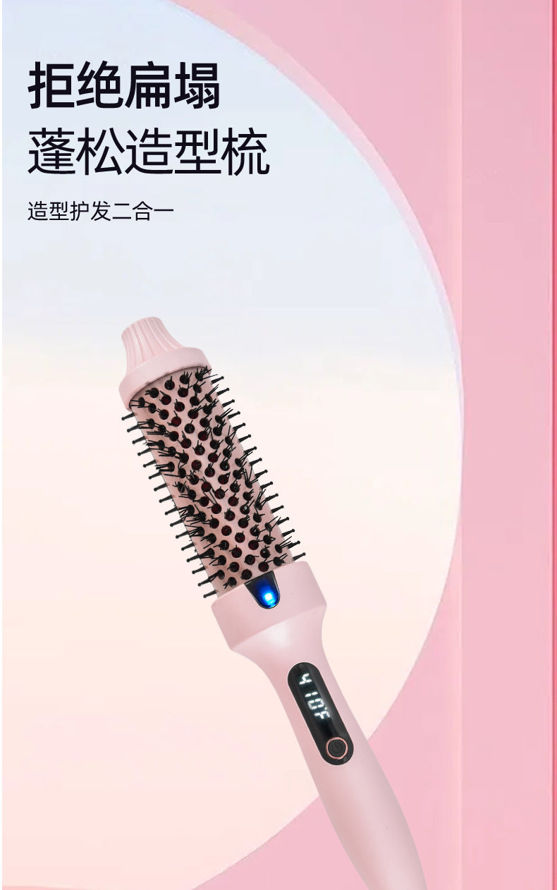 Cross-Border Fluffy Comb Curling Wand 38mm Electric Heating Curling Straightening Comb Multi-Functional Two-In-One Hair Straightener and Curling Iron Dual-Purpose