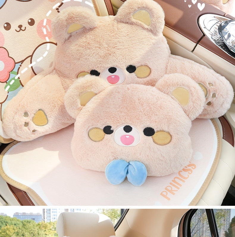Cartoon car headrest neck pillow bear car sedentary not tired waist pillow four seasons universal car pillow