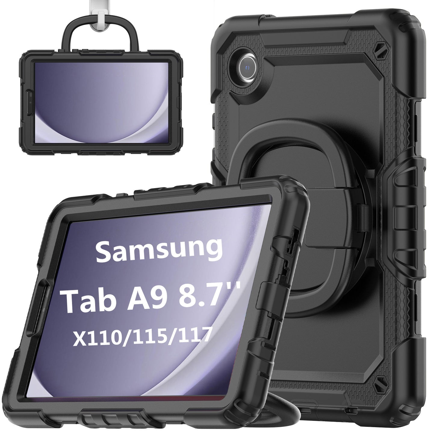 Applicable to Samsung Tab A9 silicone + PC protective case 8.7-inch rotating bracelet X115 multi-functional drop-resistant tablet case