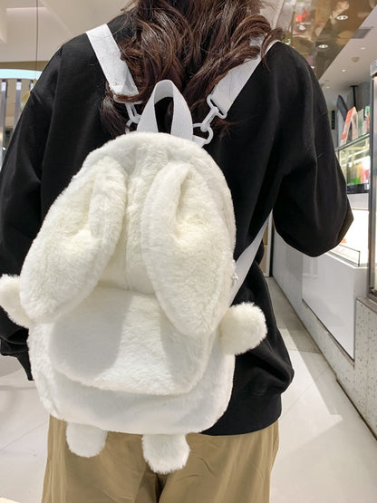 Korean Style Fashion College Style Student Backpack Women's 2026 Winter New Cute Plush Rabbit Backpack Crossbody Two