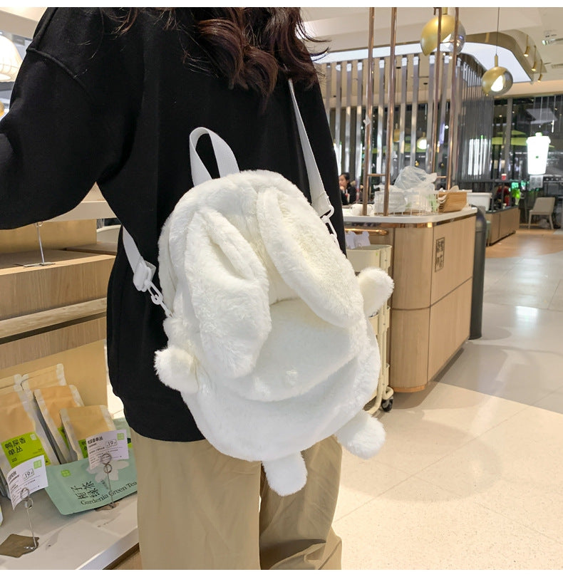 Korean Style Fashion College Style Student Backpack Women's 2026 Winter New Cute Plush Rabbit Backpack Crossbody Two