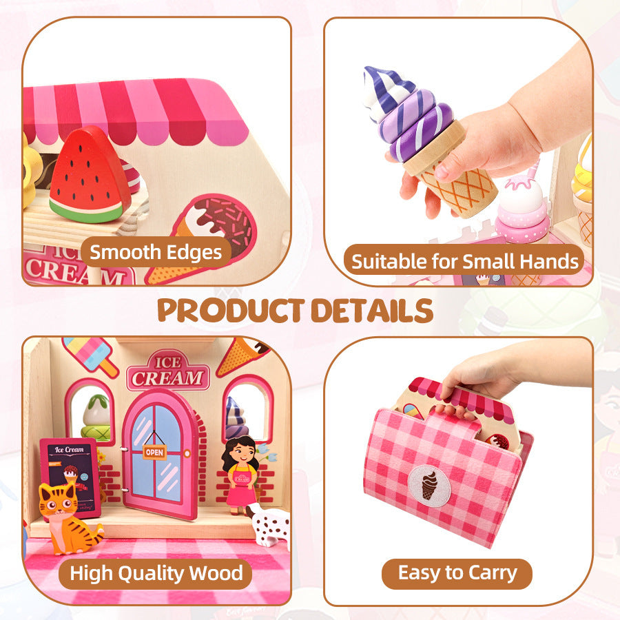 Children Pretend Play Toys Wooden Simulation Role Play Game Ice Cream Afternoon Tea Dessert Set Montessori Educational Toys