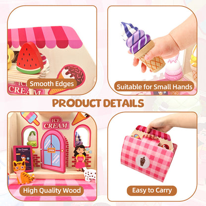 Children Pretend Play Toys Wooden Simulation Role Play Game Ice Cream Afternoon Tea Dessert Set Montessori Educational Toys