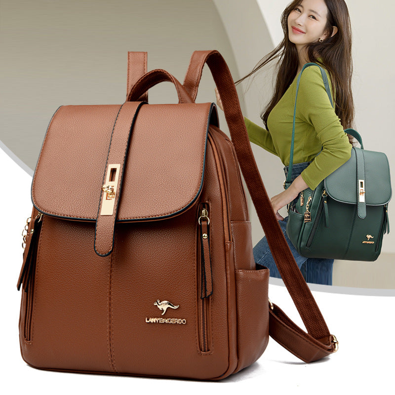 Factory wholesale kangaroo backpack women's 2026 new fashion fashion soft leather mommy casual large capacity bag generation hair