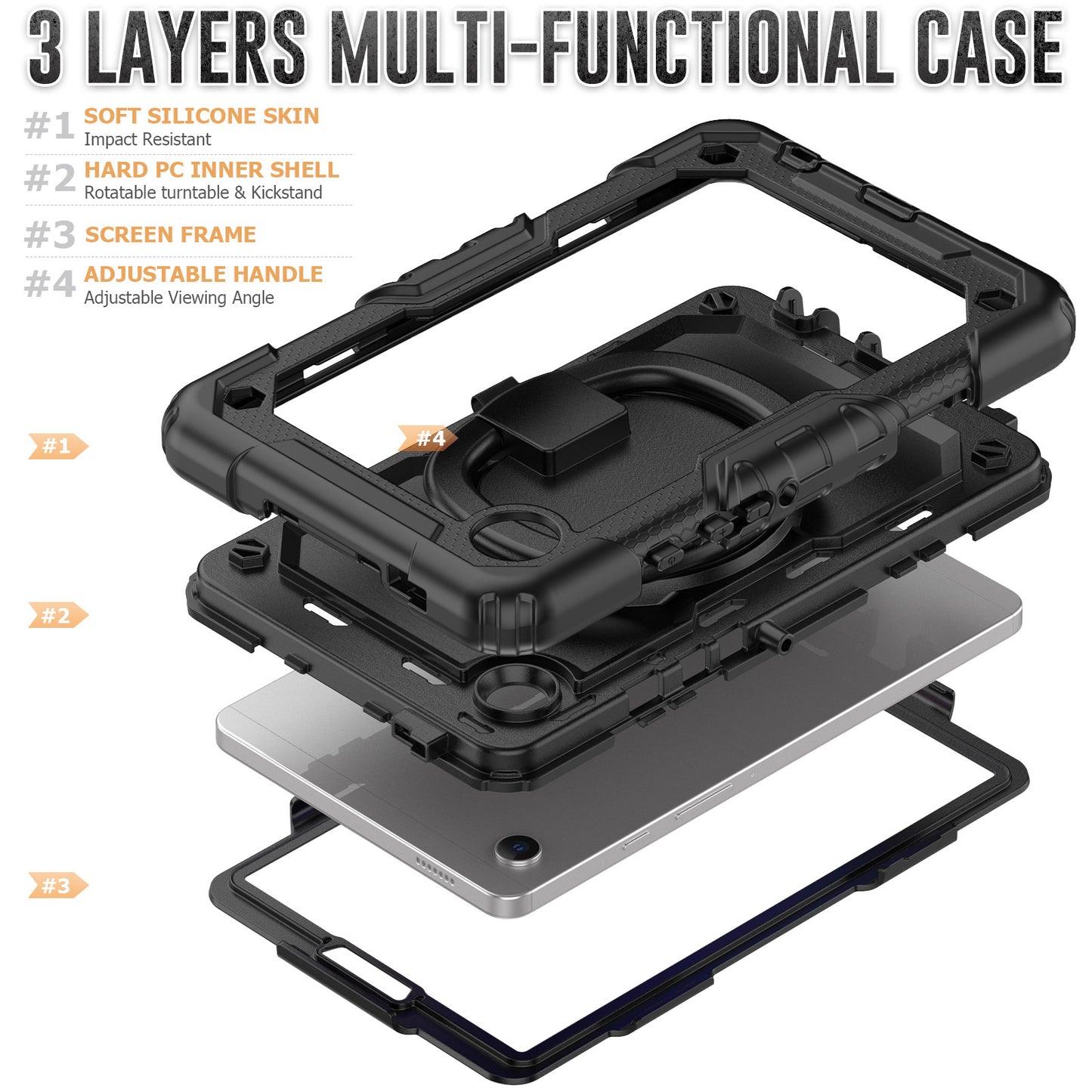 Applicable to Samsung Tab A9 silicone + PC protective case 8.7-inch rotating bracelet X115 multi-functional drop-resistant tablet case