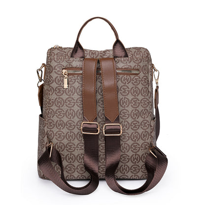 Backpack Women's Korean Style New Printed Retro Fashion Soft Leather Bag Large Capacity Work Travel Backpack Trendy