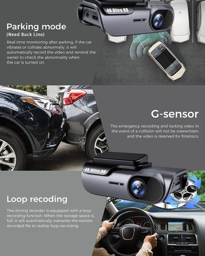 Cross-border 4K CarLog Mobile Phone Interconnection WIFI HD Night Vision Installation-free Car Recorder Shrunk Time Recording