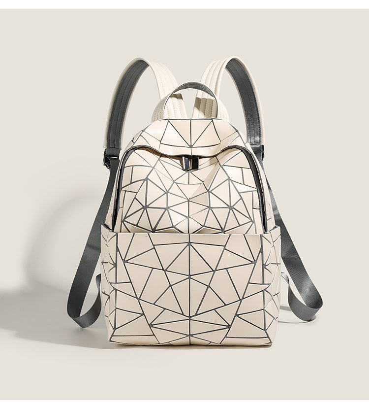 2026 Summer Japanese Geometric Diamond Backpack Women's Rhombus Backpack Fashionable School Bag Casual Travel Japanese Style