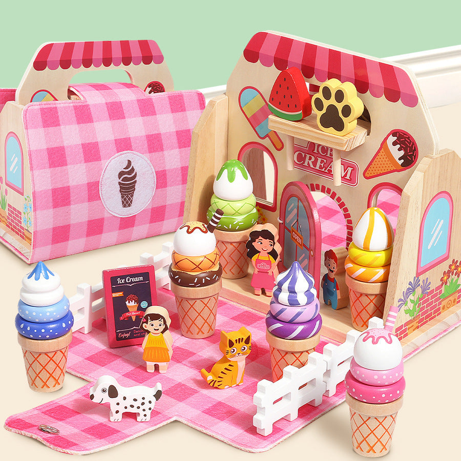 Children Pretend Play Toys Wooden Simulation Role Play Game Ice Cream Afternoon Tea Dessert Set Montessori Educational Toys