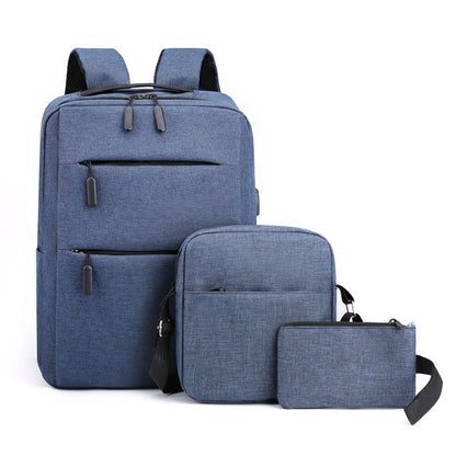 Cross-border New Three-piece Backpack Business Gift suit Computer Backpack Korean Solid Color Simple Junior School Bag