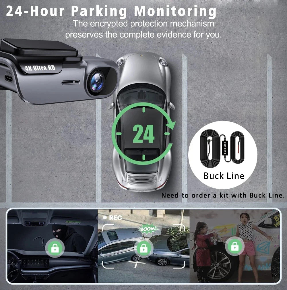 Cross-border 4K CarLog Mobile Phone Interconnection WIFI HD Night Vision Installation-free Car Recorder Shrunk Time Recording