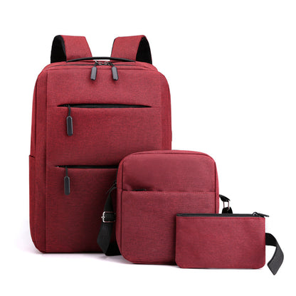 Cross-border New Three-piece Backpack Business Gift suit Computer Backpack Korean Solid Color Simple Junior School Bag