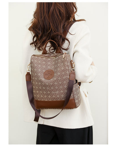Backpack Women's Korean Style New Printed Retro Fashion Soft Leather Bag Large Capacity Work Travel Backpack Trendy