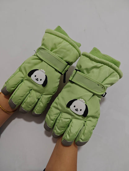 Winter fleece-lined Ski Gloves Cartoon Winter Puppy Thickened Cotton Outdoor Riding Waterproof Wind Warm Cute