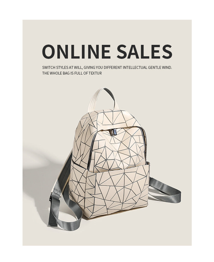 2026 Summer Japanese Geometric Diamond Backpack Women's Rhombus Backpack Fashionable School Bag Casual Travel Japanese Style