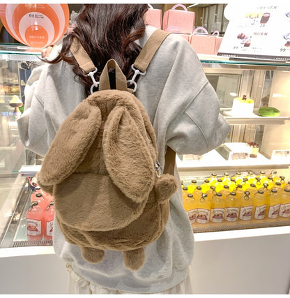 Korean Style Fashion College Style Student Backpack Women's 2026 Winter New Cute Plush Rabbit Backpack Crossbody Two